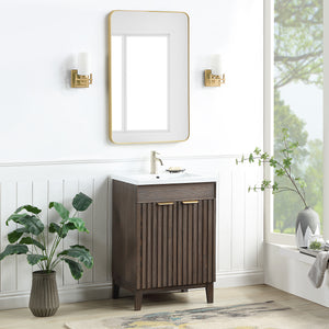 Palos 24" Free-standing Single Bath Vanity in Spruce Antique Brown with Drop-In White Ceramic Basin Top