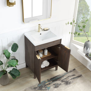 Palos 24" Free-standing Single Bath Vanity in Spruce Antique Brown with Drop-In White Ceramic Basin Top