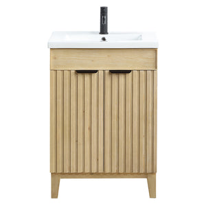 Open image in slideshow, Palos 24&quot; Free-standing Single Bath Vanity in Spruce Natural Brown with Drop-In White Ceramic Basin Top
