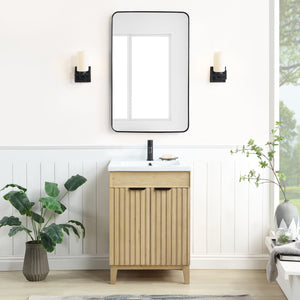 Open image in slideshow, Palos 24&quot; Free-standing Single Bath Vanity in Spruce Natural Brown with Drop-In White Ceramic Basin Top
