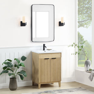 Palos 24" Free-standing Single Bath Vanity in Spruce Natural Brown with Drop-In White Ceramic Basin Top