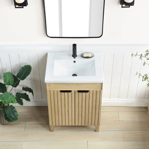 Palos 24" Free-standing Single Bath Vanity in Spruce Natural Brown with Drop-In White Ceramic Basin Top
