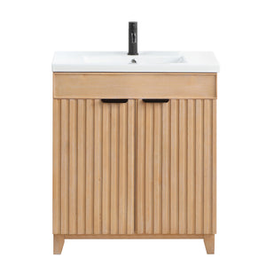 Open image in slideshow, Palos 30&quot; Free-standing Single Bath Vanity in Fir Wood Brown with Drop-In White Ceramic Basin Top
