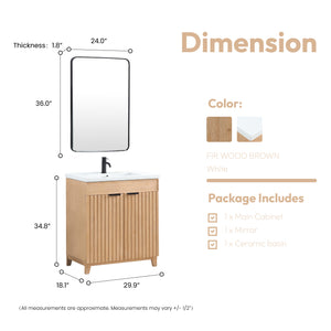 Palos 30" Free-standing Single Bath Vanity in Fir Wood Brown with Drop-In White Ceramic Basin Top