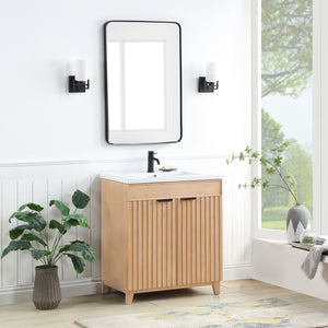 Palos 30" Free-standing Single Bath Vanity in Fir Wood Brown with Drop-In White Ceramic Basin Top