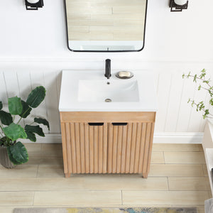 Palos 30" Free-standing Single Bath Vanity in Fir Wood Brown with Drop-In White Ceramic Basin Top