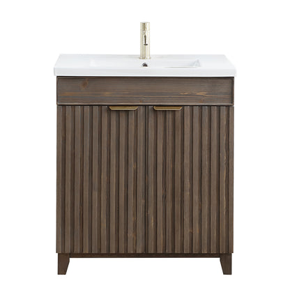 Palos 30" Free-standing Single Bath Vanity in Spruce Antique Brown with Drop-In White Ceramic Basin Top