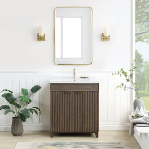 Open image in slideshow, Palos 30&quot; Free-standing Single Bath Vanity in Spruce Antique Brown with Drop-In White Ceramic Basin Top
