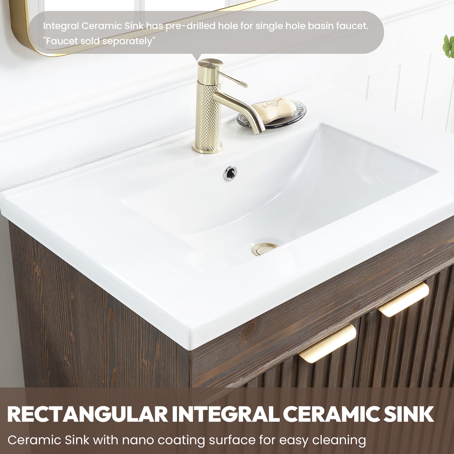 Palos 30" Free-standing Single Bath Vanity in Spruce Antique Brown with Drop-In White Ceramic Basin Top