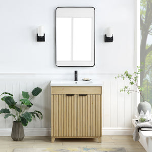 Open image in slideshow, Palos 30&quot; Free-standing Single Bath Vanity in Spruce Natural Brown with Drop-In White Ceramic Basin Top
