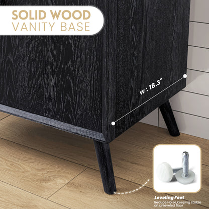 Delhi 24" Free-standing Single Bath Vanity in Fir Wood Black with Drop-In White Ceramic Basin Top
