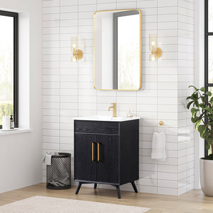 Delhi 24" Free-standing Single Bath Vanity in Fir Wood Black with Drop-In White Ceramic Basin Top