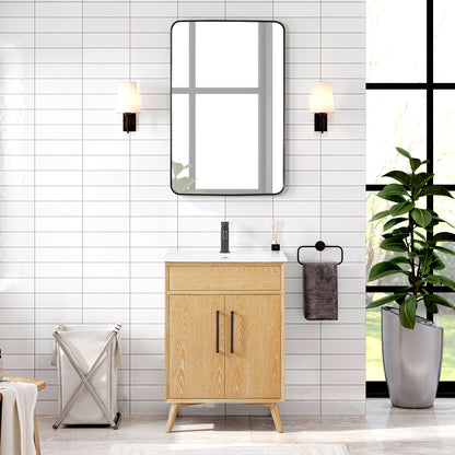 Delhi 24" Free-standing Single Bath Vanity in Washed Ash Grey with Drop-In White Ceramic Basin Top