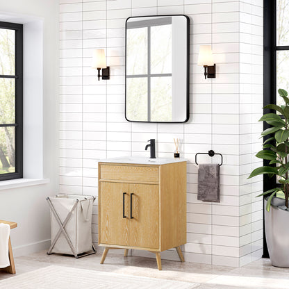 Delhi 24" Free-standing Single Bath Vanity in Washed Ash Grey with Drop-In White Ceramic Basin Top