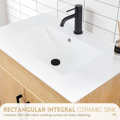Delhi 30" Free-standing Single Bath Vanity in Washed Ash Grey with Drop-In White Ceramic Basin Top