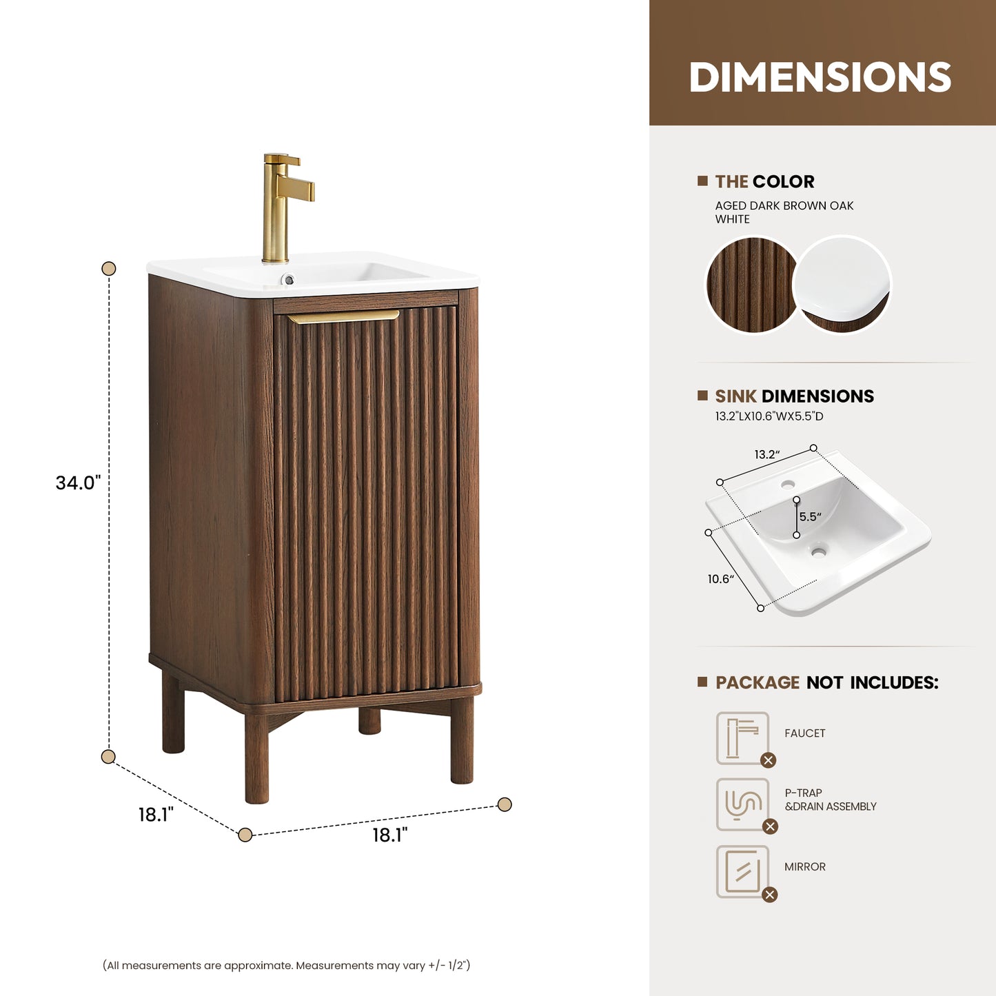 Mumbai 18" Single Bath Vanity in Aged Dark Brown Oak