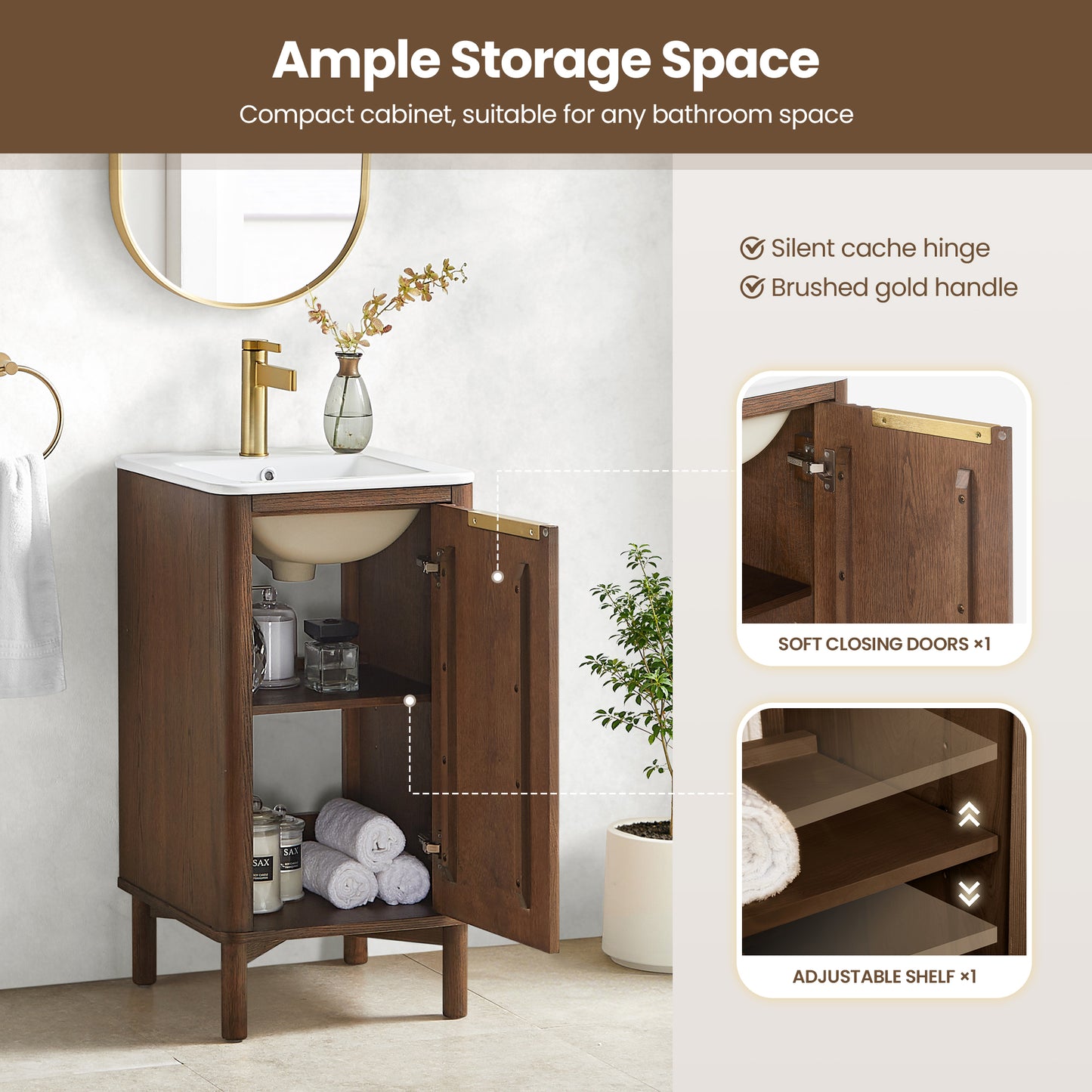 Mumbai 18" Single Bath Vanity in Aged Dark Brown Oak