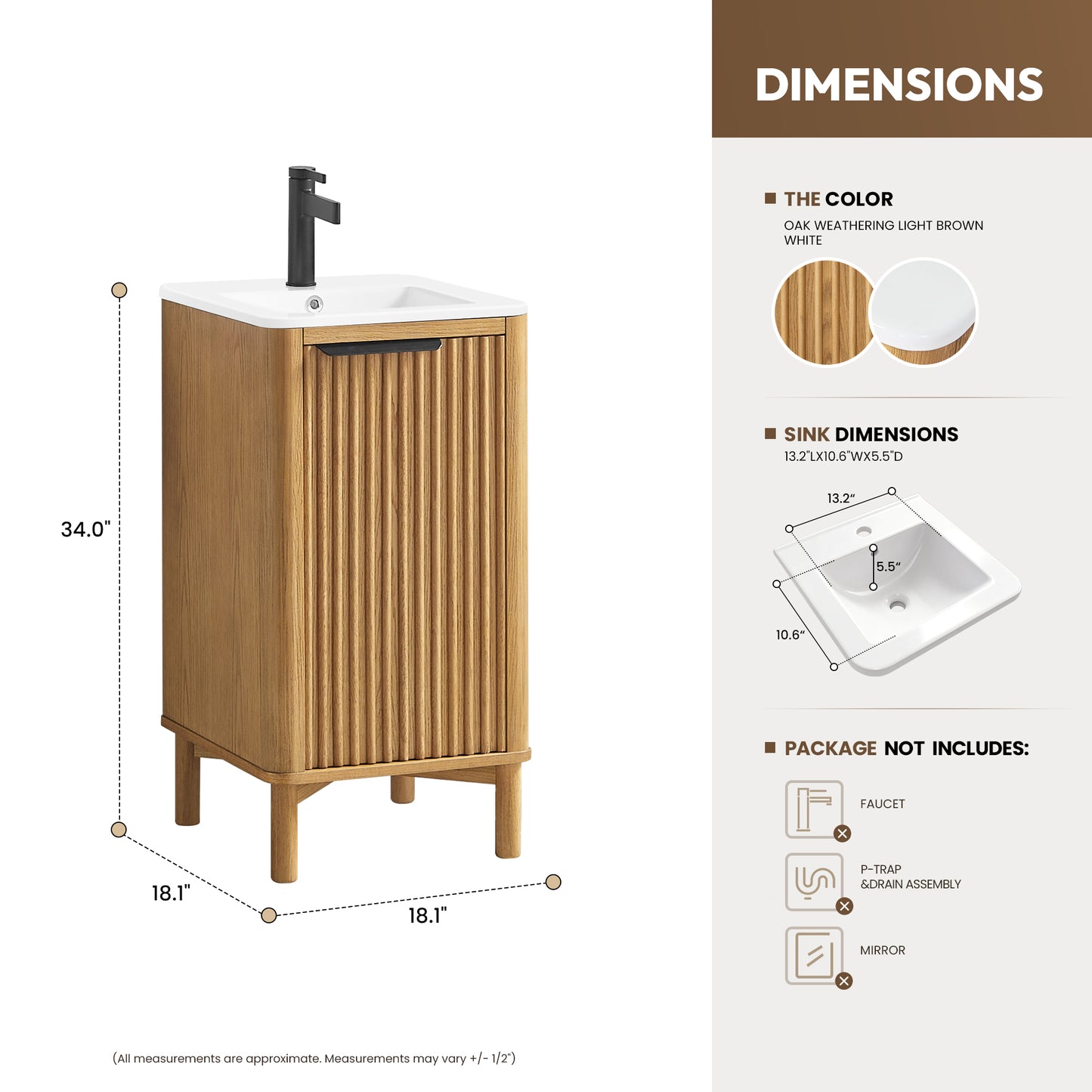 Mumbai 18" Single Bath Vanity in Oak Weathering Light Brown