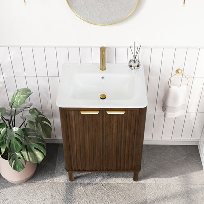 Mumbai 24" Free-standing Single Bath Vanity in Aged Dark Brown Oak with Drop-In White Ceramic Basin Top