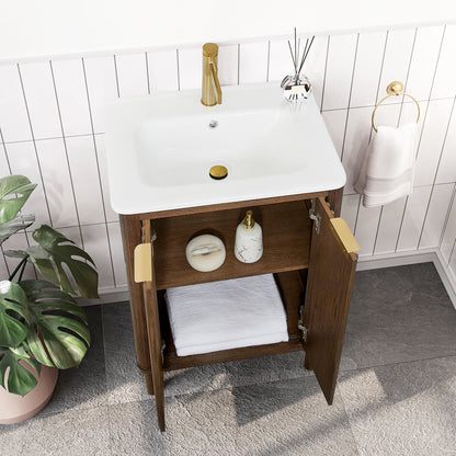 Mumbai 24" Free-standing Single Bath Vanity in Aged Dark Brown Oak with Drop-In White Ceramic Basin Top