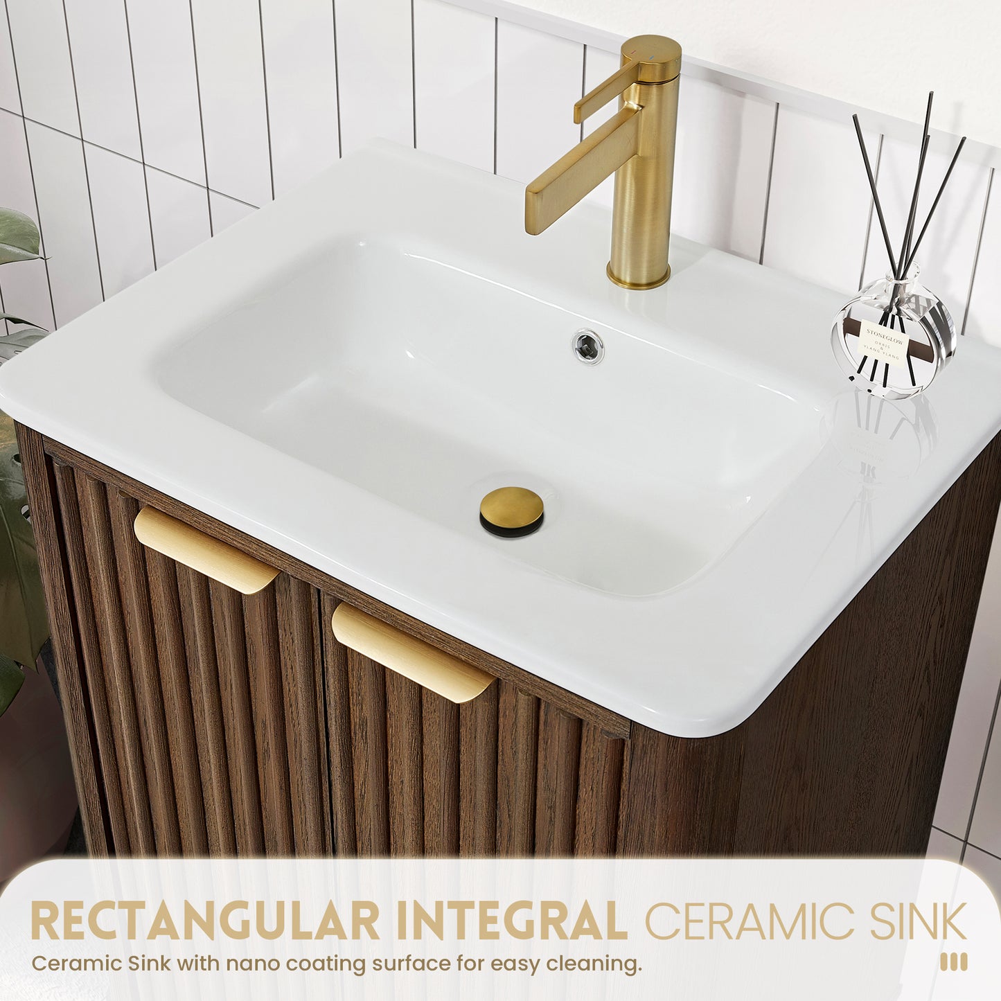 Mumbai 24" Free-standing Single Bath Vanity in Aged Dark Brown Oak with Drop-In White Ceramic Basin Top