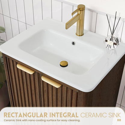 Mumbai 24" Free-standing Single Bath Vanity in Aged Dark Brown Oak with Drop-In White Ceramic Basin Top