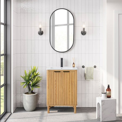 Mumbai 24" Free-standing Single Bath Vanity in Oak Weathering Light Brown with Drop-In White Ceramic Basin Top