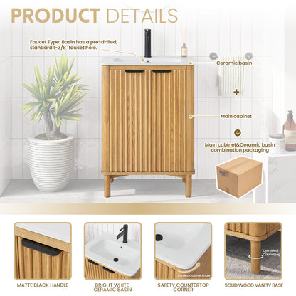 Mumbai 24" Free-standing Single Bath Vanity in Oak Weathering Light Brown with Drop-In White Ceramic Basin Top