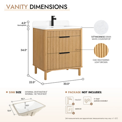Mumbai 30" Single Sink Bath Vanity in Oak Weathering Light Brown