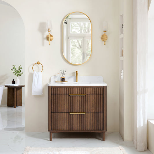 Mumbai 36" Single Sink Bath Vanity in Aged Dark Brown Oak