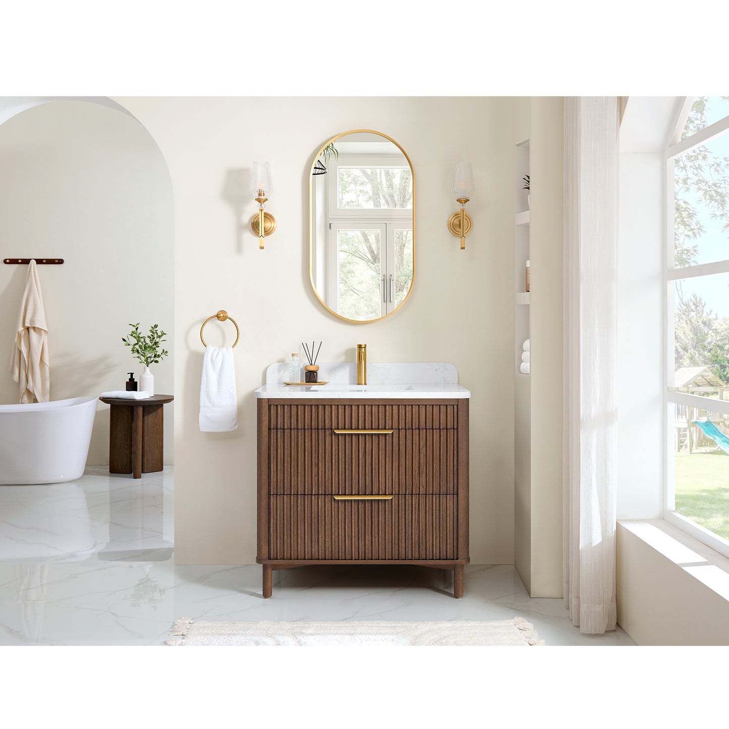 Mumbai 36" Single Sink Bath Vanity in Aged Dark Brown Oak