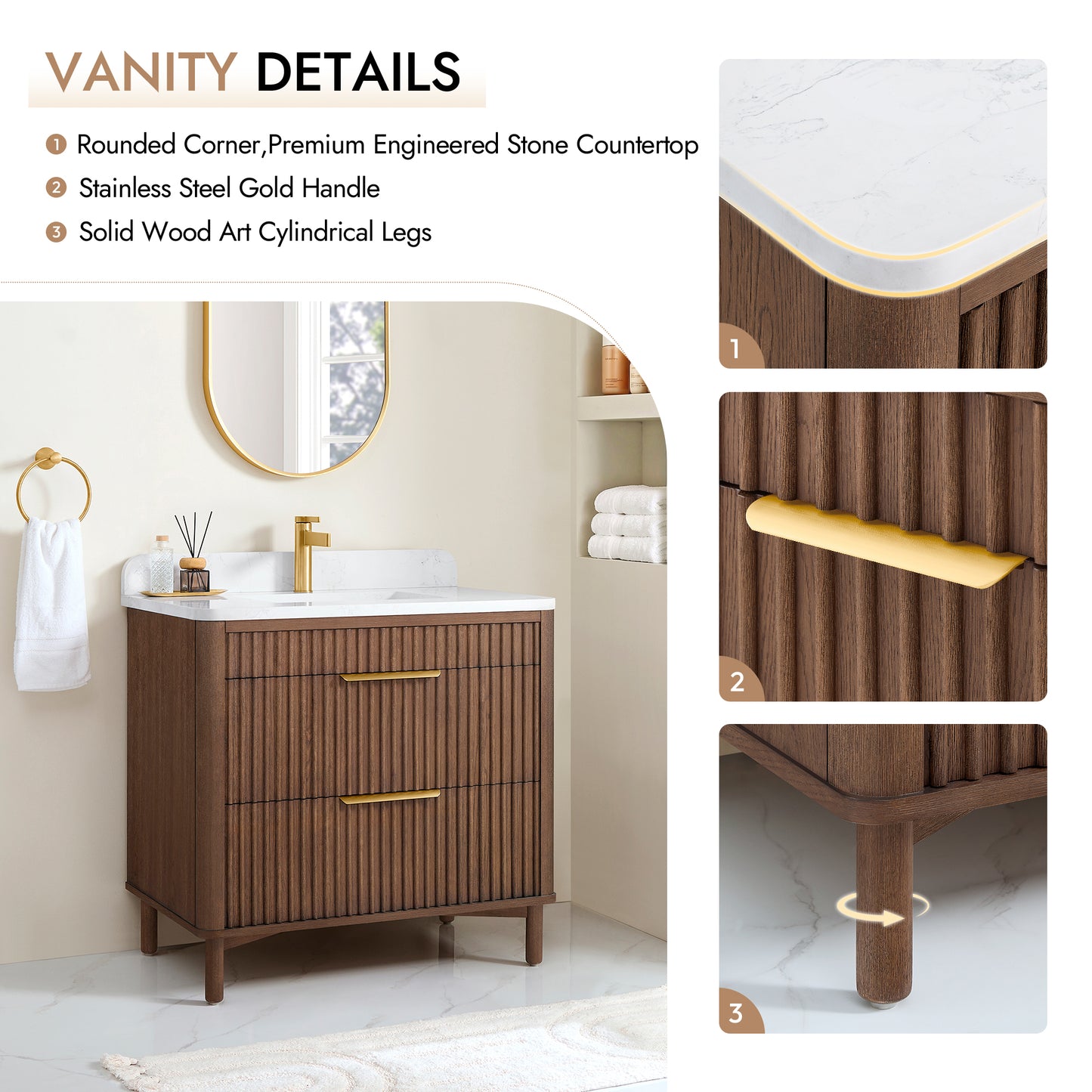 Mumbai 36" Single Sink Bath Vanity in Aged Dark Brown Oak