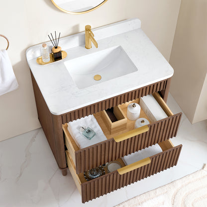 Mumbai 36" Single Sink Bath Vanity in Aged Dark Brown Oak