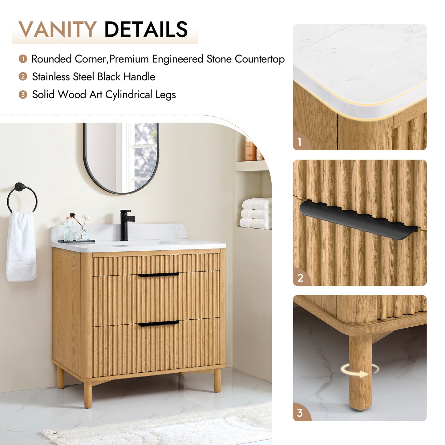 Mumbai 36" Single Sink Bath Vanity in Oak Weathering Light Brown