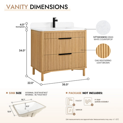 Mumbai 36" Single Sink Bath Vanity in Oak Weathering Light Brown