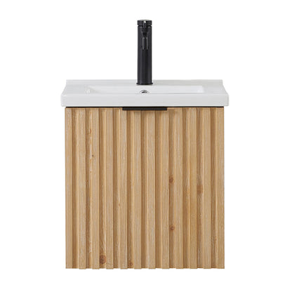 Manila Floating Single Bath Vanity in Washed Ash Grey with Drop-In White Ceramic Basin Top