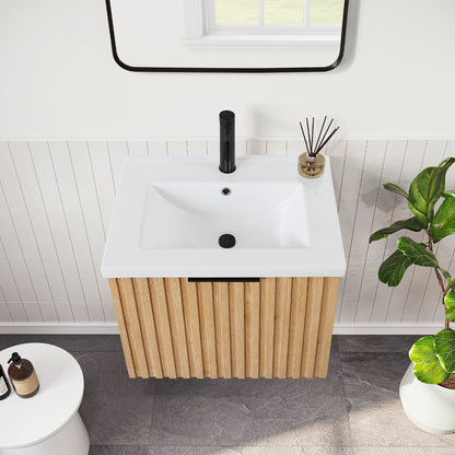 Manila Floating Single Bath Vanity in Washed Ash Grey with Drop-In White Ceramic Basin Top