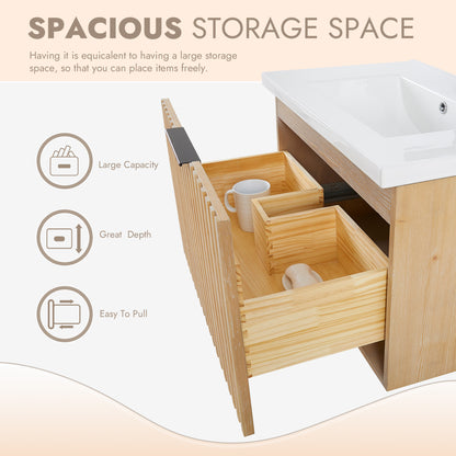 Manila Floating Single Bath Vanity in Washed Ash Grey with Drop-In White Ceramic Basin Top
