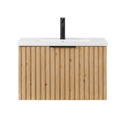 Manila Floating Single Bath Vanity in Washed Ash Grey with Drop-In White Ceramic Basin Top