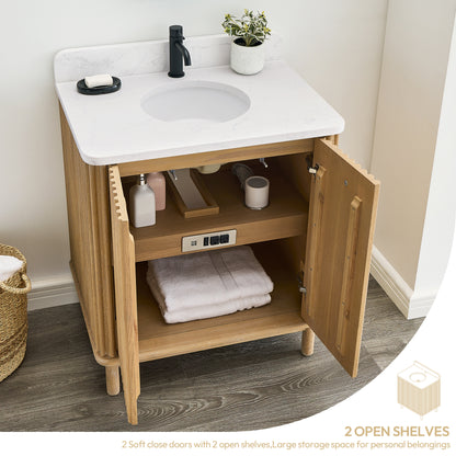 Seoul 30" Single Vanity in Washed Ash Grey with White Grain Composite Stone Top