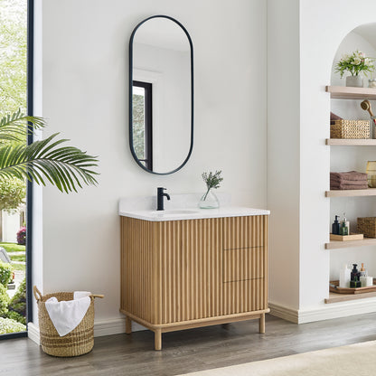 Seoul 36" Single Vanity in Washed Ash Grey with White Grain Composite Stone Top