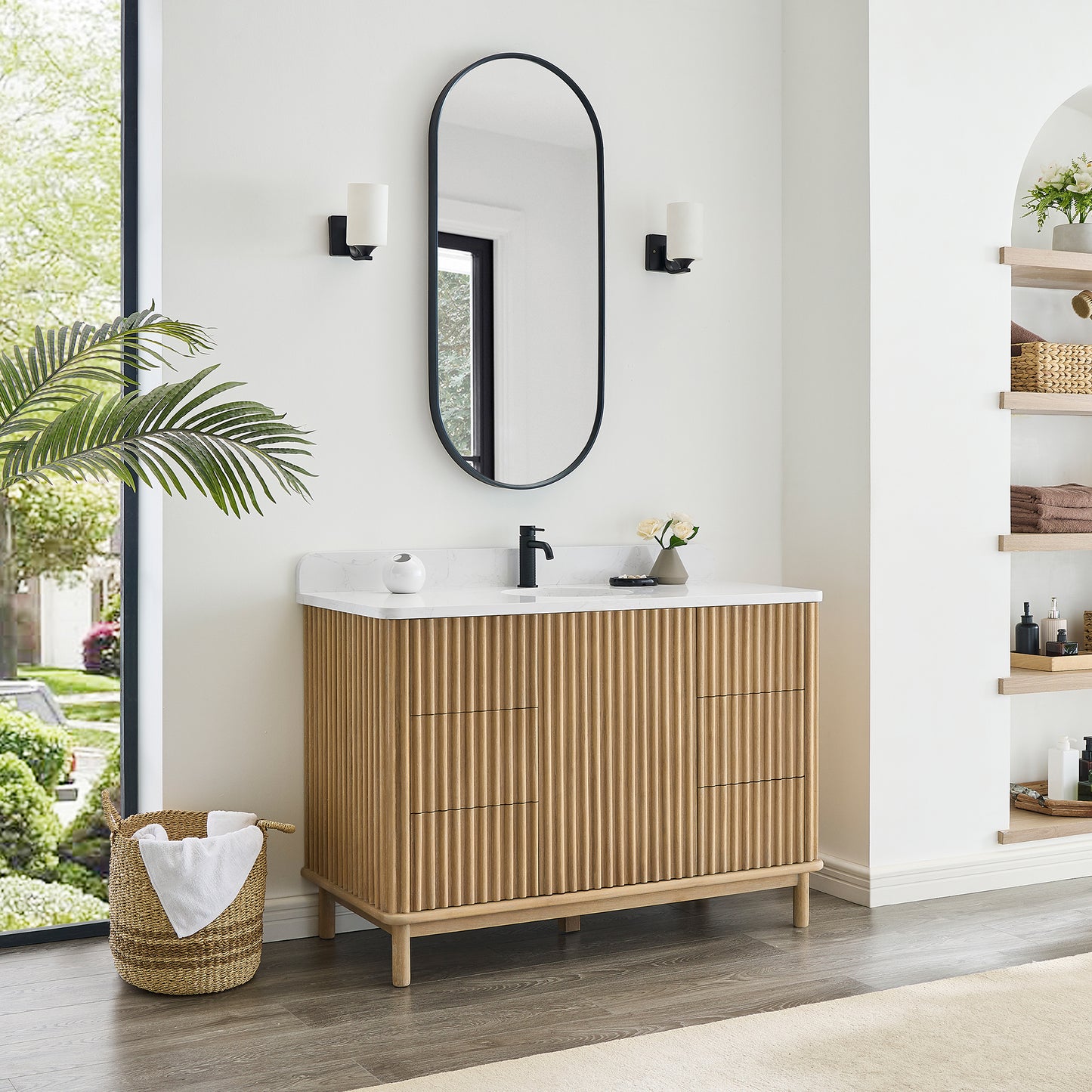 Seoul 48" Single Vanity in Washed Ash Grey with White Grain Composite Stone Top