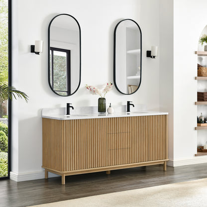 Seoul 72" Double Vanity in Washed Ash Grey with White Grain Composite Stone Top