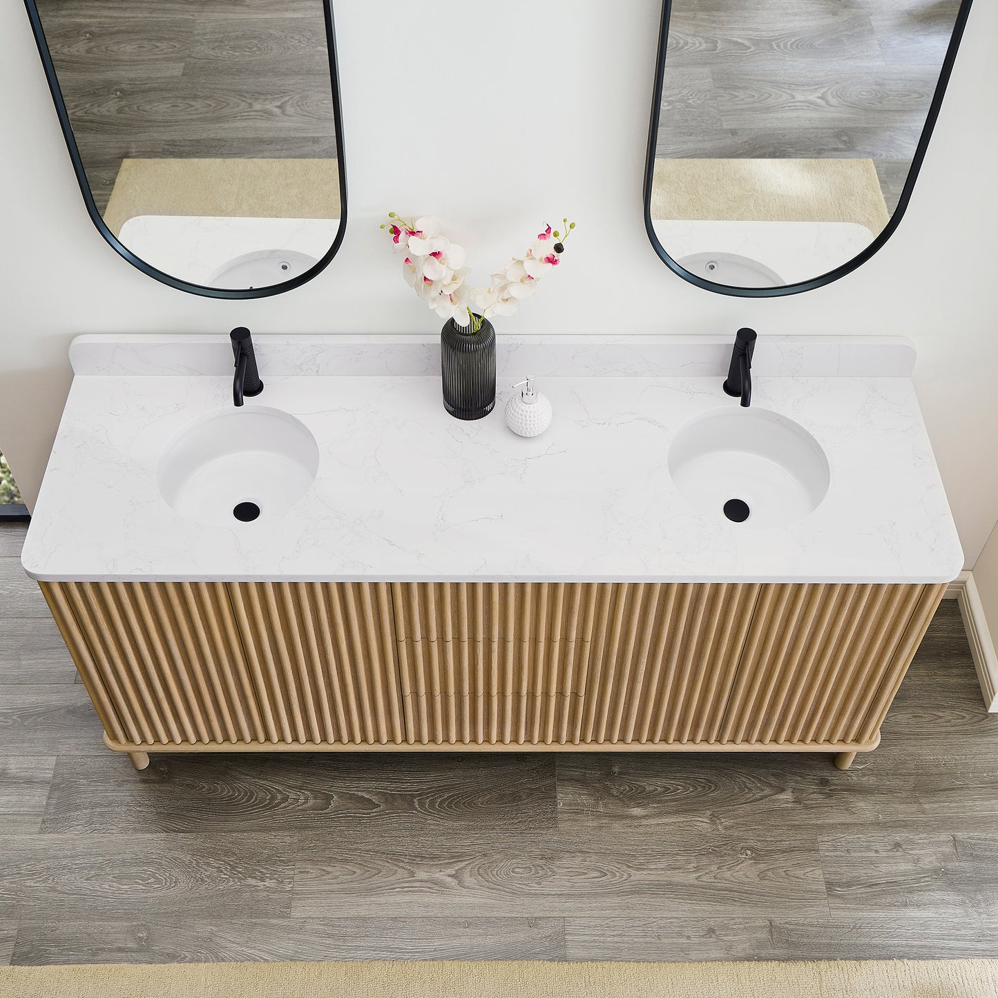 Seoul 72" Double Vanity in Washed Ash Grey with White Grain Composite Stone Top