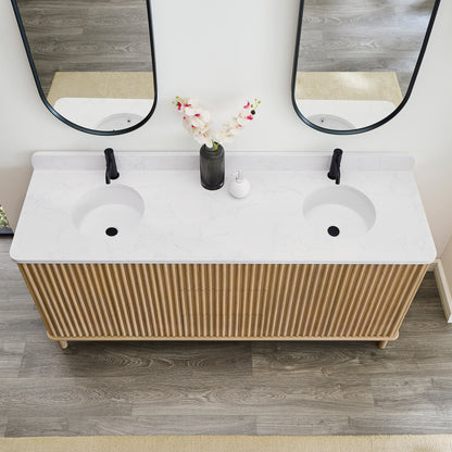 Seoul 72" Double Vanity in Washed Ash Grey with White Grain Composite Stone Top
