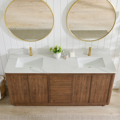 Cairo 72" Floating Double  Bath Vanity in Washed Ash Grey with Fish Maw White Quartz Stone Top
