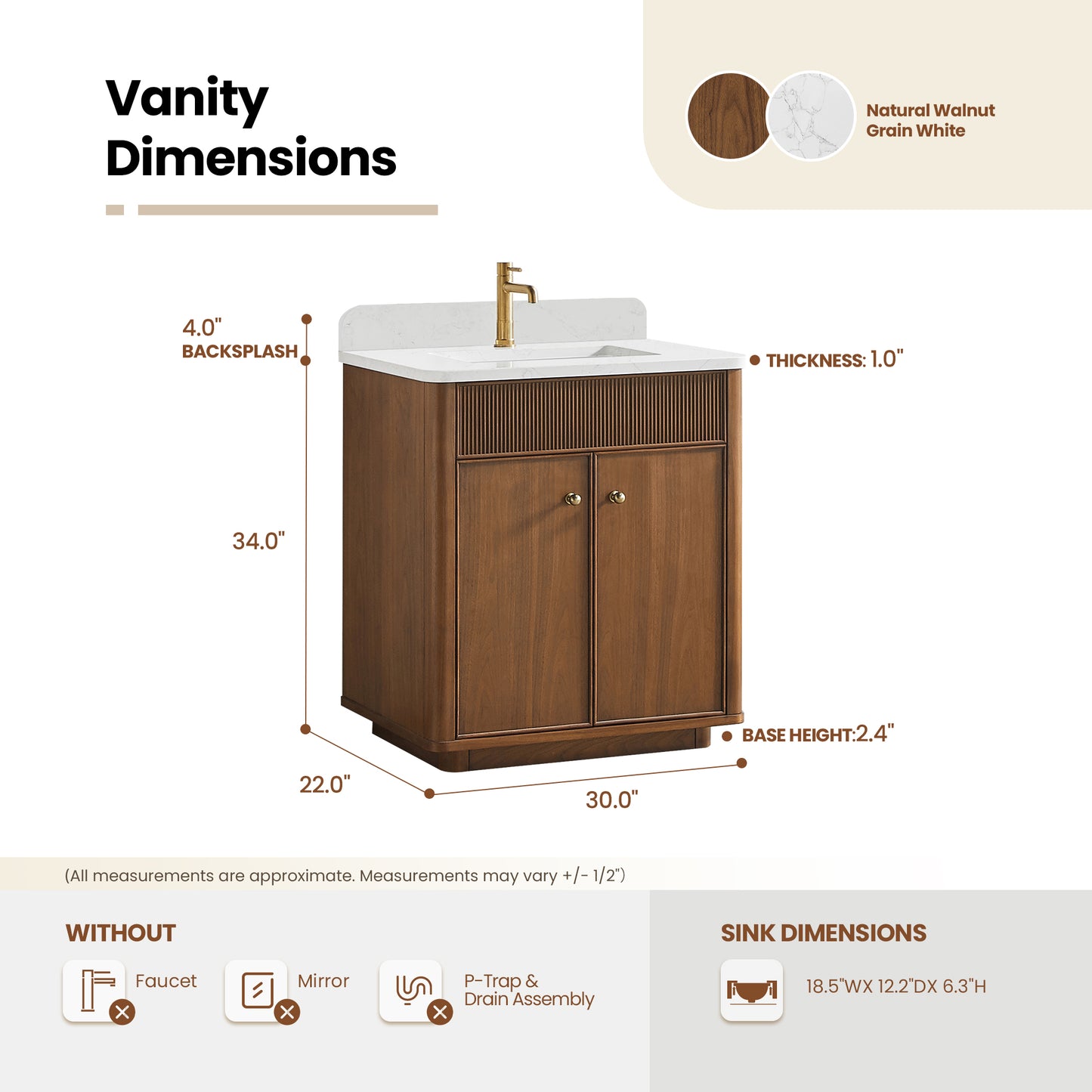 Zogno 30" Single Sink Bath Vanity in Natural Walnut