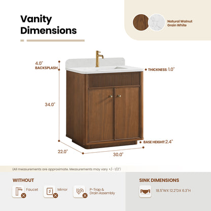 Zogno 30" Single Sink Bath Vanity in Natural Walnut
