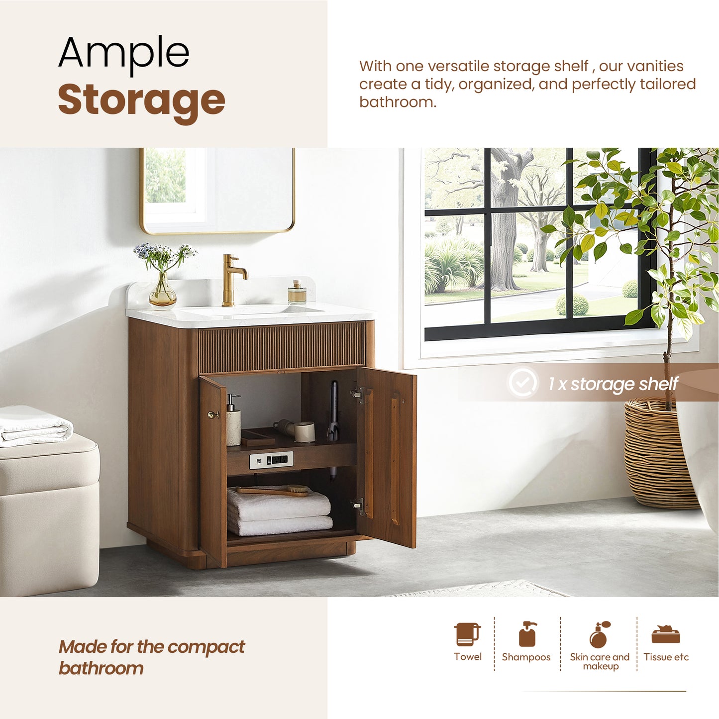 Zogno 30" Single Sink Bath Vanity in Natural Walnut