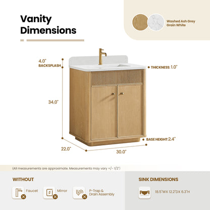 Zogno 30" Single Sink Bath Vanity in Washed Ash Grey